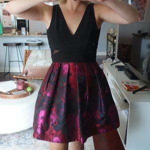 Black and Floral Mini Party Dress